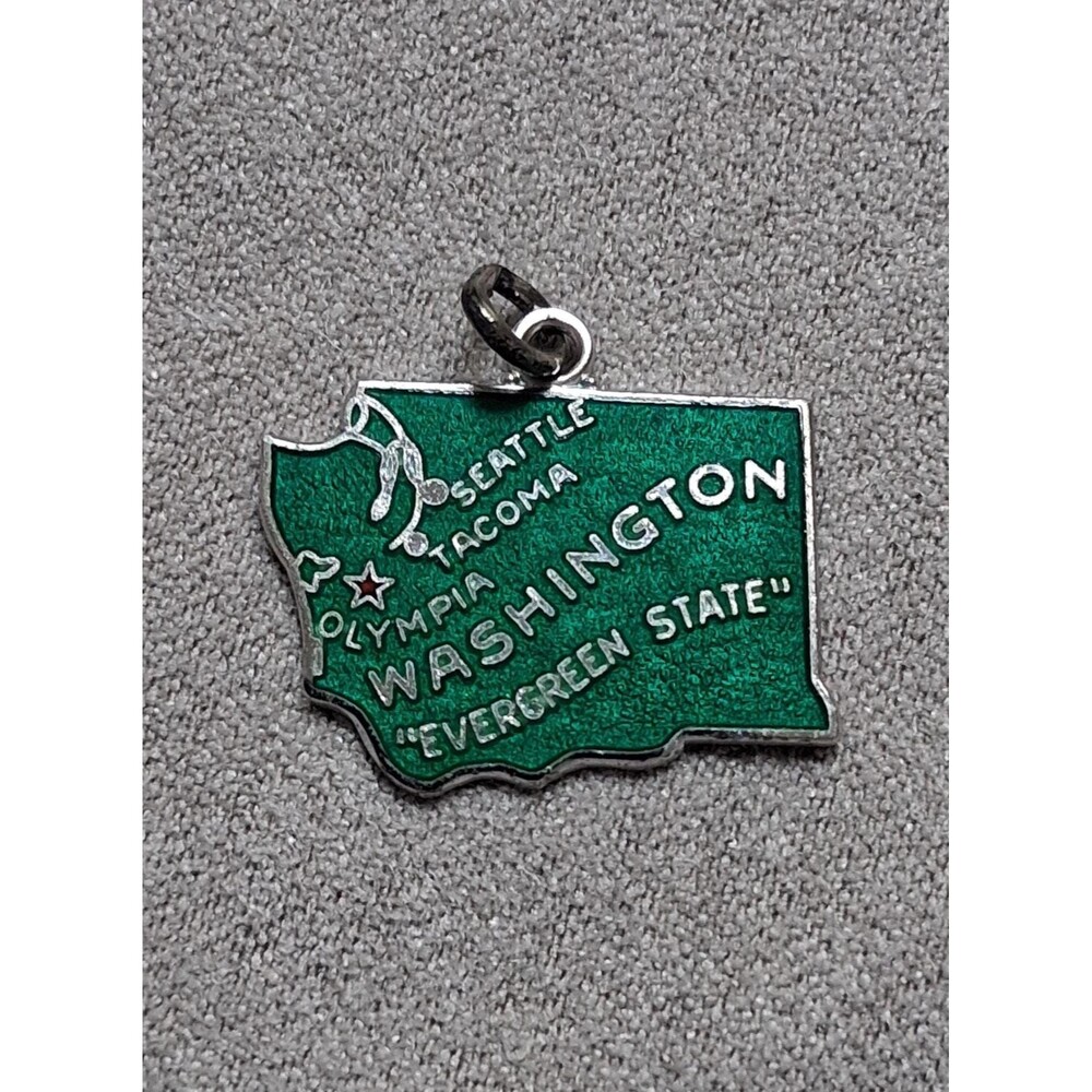 Vintage Washington State Charm Enamel  Map Travel Souvenir